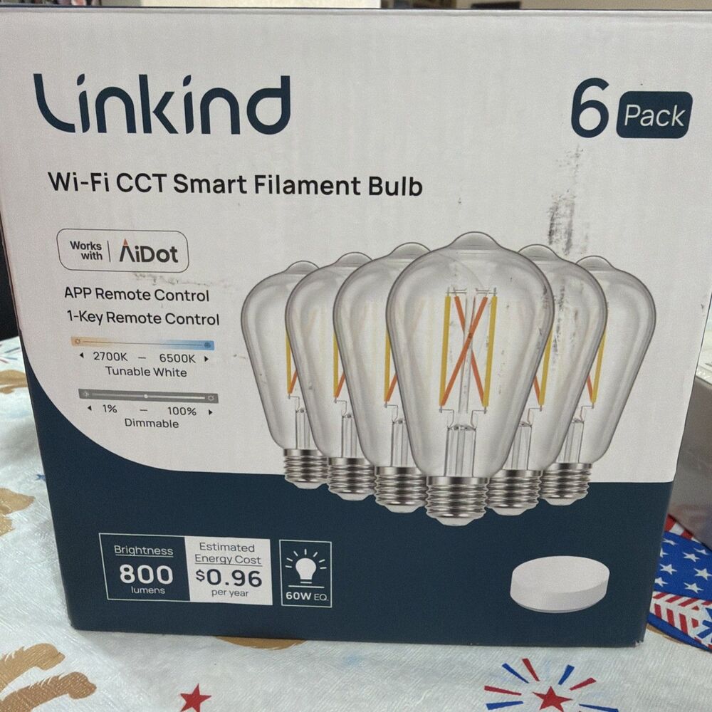 Linkind E26 Smart Edison Bulbs, 2700K6500K Tunable WiFi Edison Bulbs with Rem...